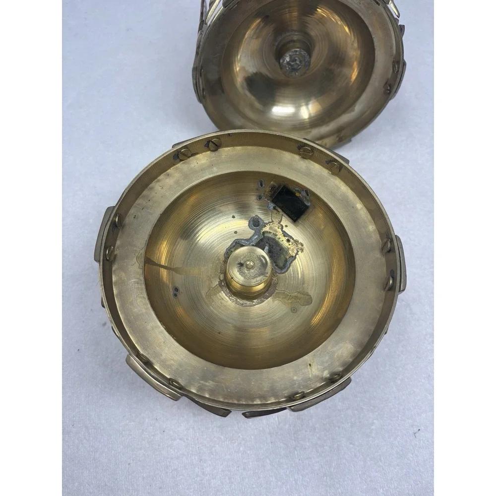 Vtg Round Brass Candle Holder Pine Trees‎ Hand Made India 6